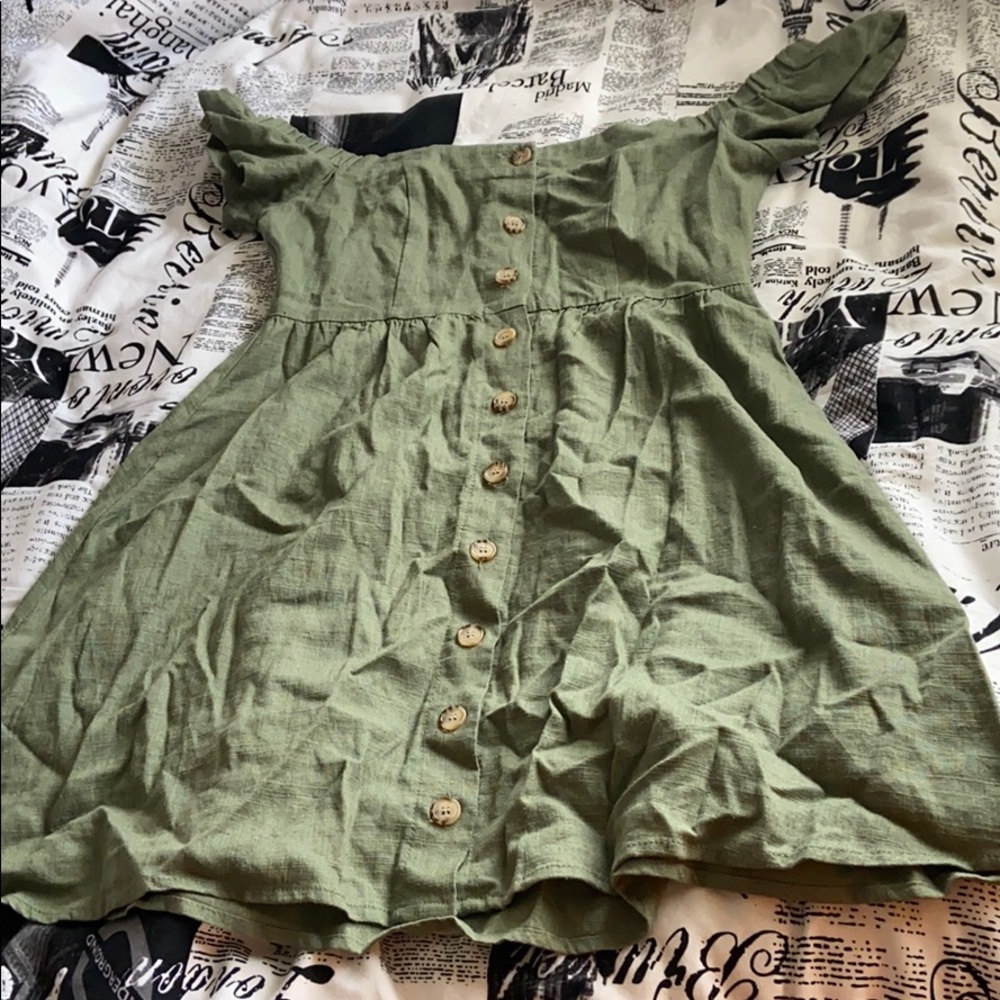 Green off the shoulder babydoll dress